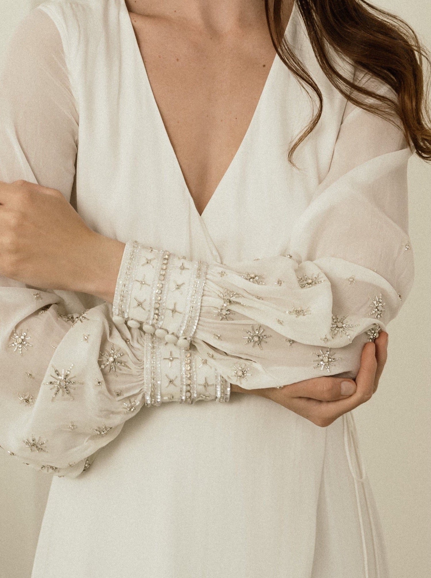 Bo & Luca Sitaara Wrap Gown detail embroidery